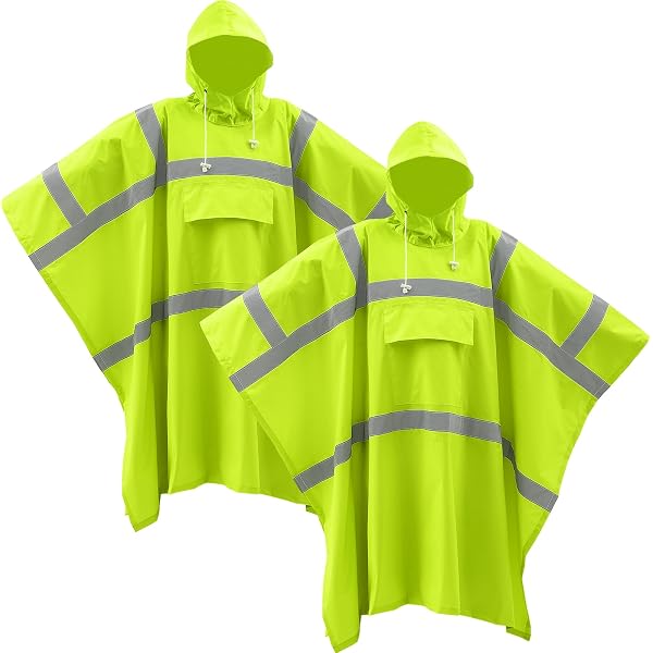 Coume High Visibility Rain Poncho 50 x 80 in, Waterproof Windproof